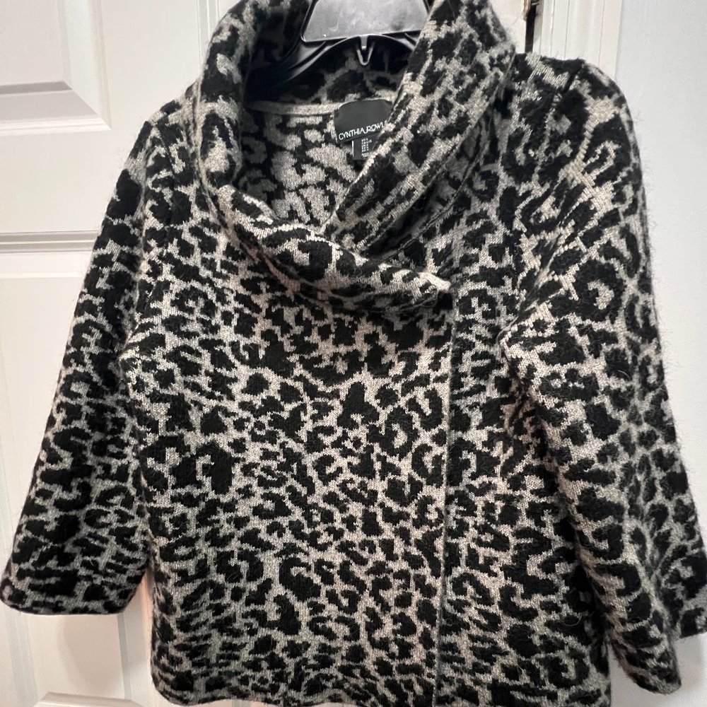 Cynthia Rowley large wrap funnel neck leopard print cardigan